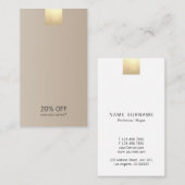 エレガントでモダンなベージュ金ゴールドのアクセントの割引垂直 名刺 (正面/裏面)