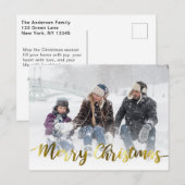 エレガントでモダンなメリークリスマスの金ゴールドホイルの写真 ポストカード (正面/裏面)