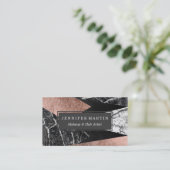 エレガントでモダンな大理石、ばら色の金ゴールド、及び黒い三角形 名刺 (スタンド正面)