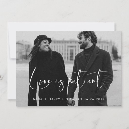 エレガントでモダンな愛は忍耐強い結婚式の最新情報 案内状 (正面)