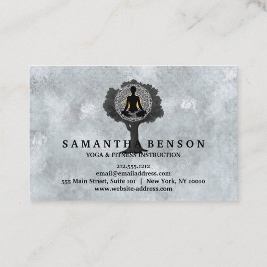 エレガントでモダンな曼荼羅のヨガの姿勢の木のロゴの芸術 名刺 (裏面)