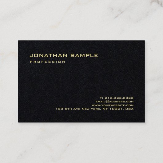 エレガントでモダンな最小主義の金ゴールドの文字の優れた黒 名刺 (裏面)