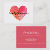 エレガントでモダンな水彩画のハートの名刺 名刺 (正面/裏面)