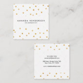 エレガントでモダンな白および金ゴールドの紙吹雪の点 スクエア名刺 (正面/裏面)