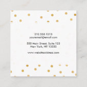 エレガントでモダンな白および金ゴールドの紙吹雪の点 スクエア名刺 (裏面)