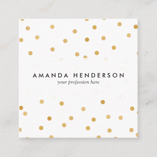 エレガントでモダンな白および金ゴールドの紙吹雪の点 スクエア名刺 (正面)
