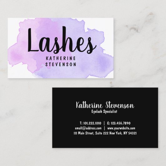 エレガントでモダンな紫色及びすみれ色の水彩画の鞭 名刺 (正面/裏面)