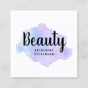 エレガントでモダンな紫色及び青の水彩画の美しい スクエア名刺