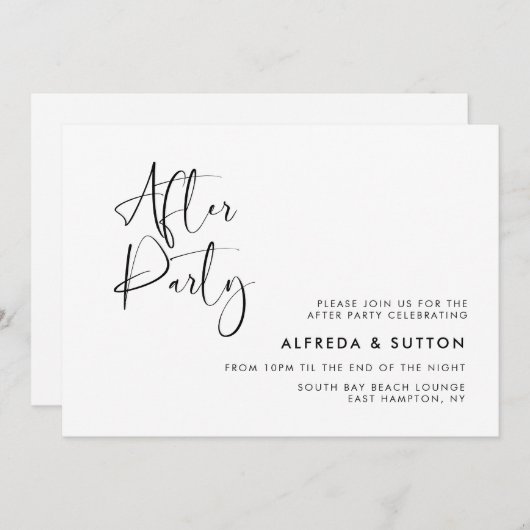 エレガントでモダンな結婚式のアフターパーティー 招待状 (正面/裏面)