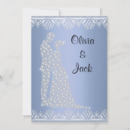 エレガントでモダンな結婚式の招待状 青 招待状 (正面)