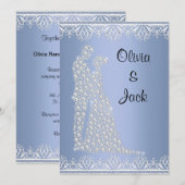エレガントでモダンな結婚式の招待状 青 招待状 (正面/裏面)