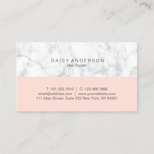 エレガントでモダンな赤面のピンク及び大理石の美容師 名刺 (裏面)