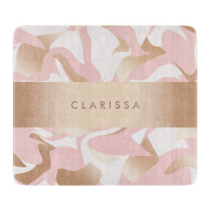 エレガントでモダンな金ゴールドのピンクの白の抽象芸術パターン カッティングボード