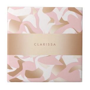 エレガントでモダンな金ゴールドのピンクの白の抽象芸術パターン タイル