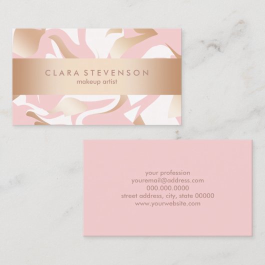 エレガントでモダンな金ゴールドのピンクの白の抽象芸術パターン 名刺 (正面/裏面)