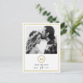 エレガントでモダンな金ゴールドの写真の結婚式の保存日付 案内ポストカード (スタンド正面)