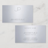 エレガントでモダンな銀製の一見のモノグラムの上品のテンプレート 名刺 (正面/裏面)