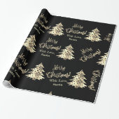 エレガントでモダンな黒および金ゴールドのクリスマスツリーの上品 ラッピングペーパー (アンロールド)
