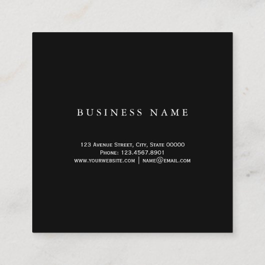 エレガントでモダンな黒のバラの金ゴールドの正方形のミニマリスト スクエア名刺 (裏面)