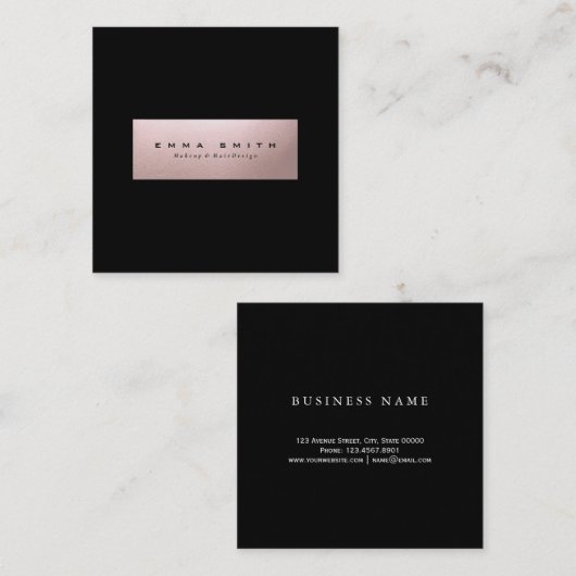 エレガントでモダンな黒のバラの金ゴールドの正方形のミニマリスト スクエア名刺 (正面/裏面)