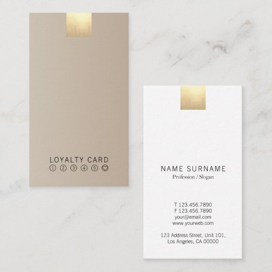エレガントでモダンなBeigeGradientの金ゴールドのロイヤリティの垂直 名刺 (正面/裏面)