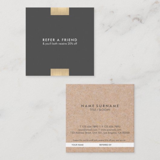 エレガントでモダンなKraftPrintedの金ゴールドのアクセントの上品は参照します スクエア名刺 (正面/裏面)