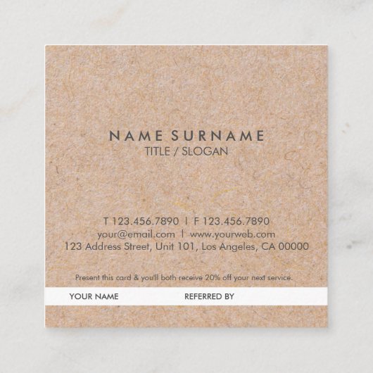 エレガントでモダンなKraftPrintedの金ゴールドのアクセントの上品は参照します スクエア名刺 (裏面)