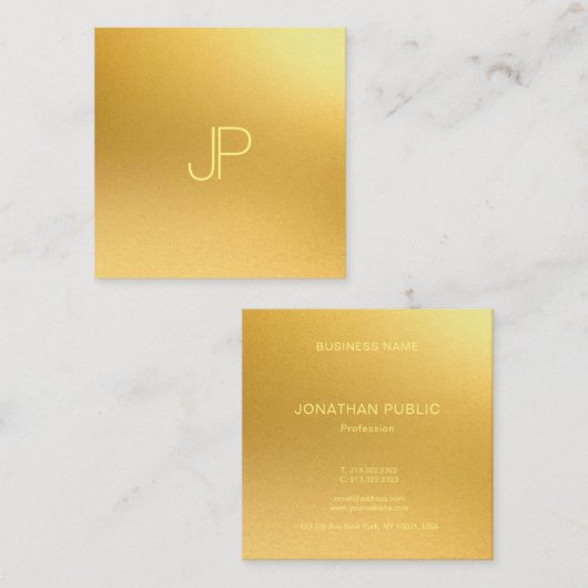 エレガントでモノグラムのでモダンな金ゴールドのテンプレートの贅沢 スクエア名刺 (正面/裏面)