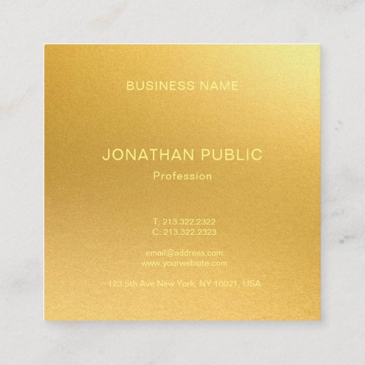 エレガントでモノグラムのでモダンな金ゴールドのテンプレートの贅沢 スクエア名刺 (裏面)