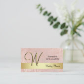 エレガントでモノグラムのな金ゴールドの黒のピンクの大理石 名刺 (スタンド正面)