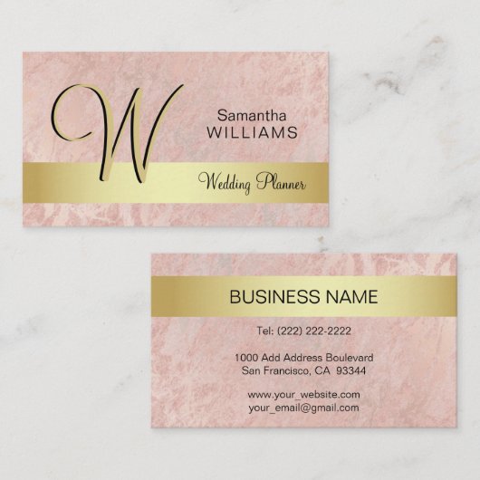 エレガントでモノグラムのな金ゴールドの黒のピンクの大理石 名刺 (正面/裏面)