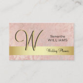 エレガントでモノグラムのな金ゴールドの黒のピンクの大理石 名刺 (正面)