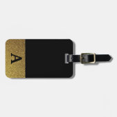 エレガントでモノグラムのな黒および金ゴールド ラゲッジタグ (正面横)