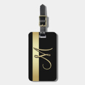 エレガントでユニークで黒い金ゴールドのモノグラムの手紙のイニシャル ラゲッジタグ (正面縦)