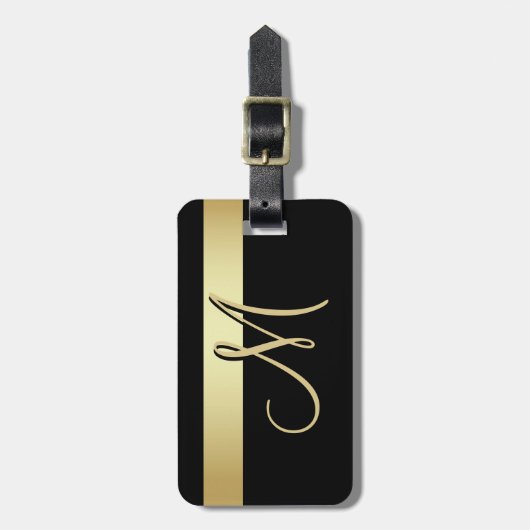 エレガントでユニークで黒い金ゴールドのモノグラムの手紙のイニシャル ラゲッジタグ (正面縦)