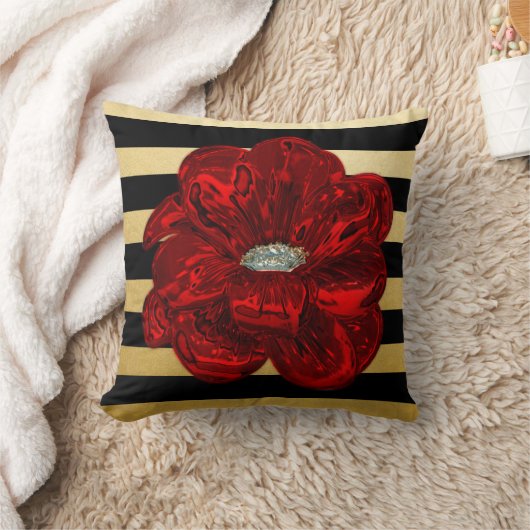 エレガントでユニークで黒い金ゴールドは投球赤いバラの咲きました クッション (ブランケット)