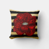 エレガントでユニークで黒い金ゴールドは投球赤いバラの咲きました クッション (正面)