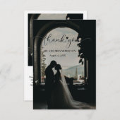 エレガントでユニークな手書きスクリプトの結婚式写真の感謝カード サンキューカード (正面/裏面)