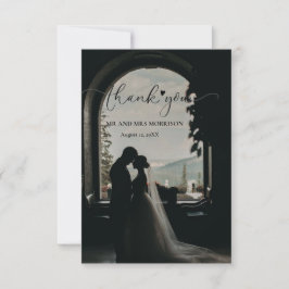 エレガントでユニークな手書きスクリプト結婚式の写真 サンキューカード