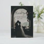 エレガントでユニークな手書きスクリプト結婚式の写真 サンキューカード (スタンド正面)