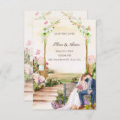 エレガントでロマンチックなガーデンカップルイラストの保存 招待状 (正面/裏面)