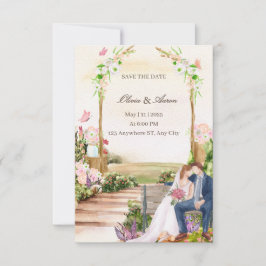 エレガントでロマンチックなガーデンカップルイラスト セーブ 招待状