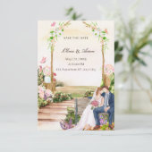 エレガントでロマンチックなガーデンカップルイラスト - 保存 招待状 (スタンド正面)