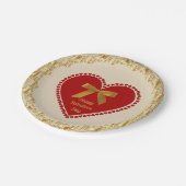 エレガントでロマンチックなバレンタインのフェイクな金ゴールドの弓赤いハート ペーパープレート (アングル)