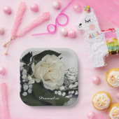 エレガントでロマンチックなホワイトローズをカスタマイズ ペーパープレート (パーティー)