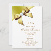 エレガントでロマンチックなホワイト＆ゴールドの誕生日パーティー 招待状 (正面)