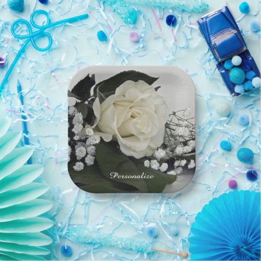 エレガントでロマンチックな白いバラをあなたに ペーパープレート (パーティー)