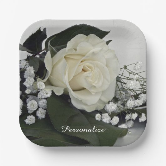 エレガントでロマンチックな白いバラをあなたに ペーパープレート (正面)