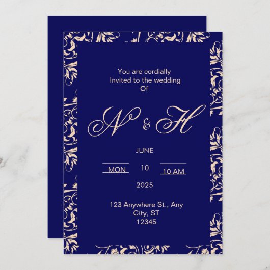 エレガントでロマンチックな結婚式の招待状 招待状 (正面/裏面)