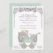 エレガントでロマンチックな花の女の赤ちゃんのおかしなシャワー 招待状 (正面/裏面)